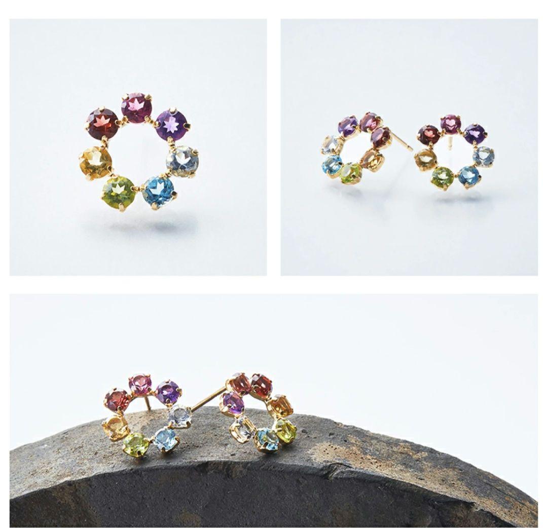 アミュレット　ピアス　k18　七色　レインボー　虹