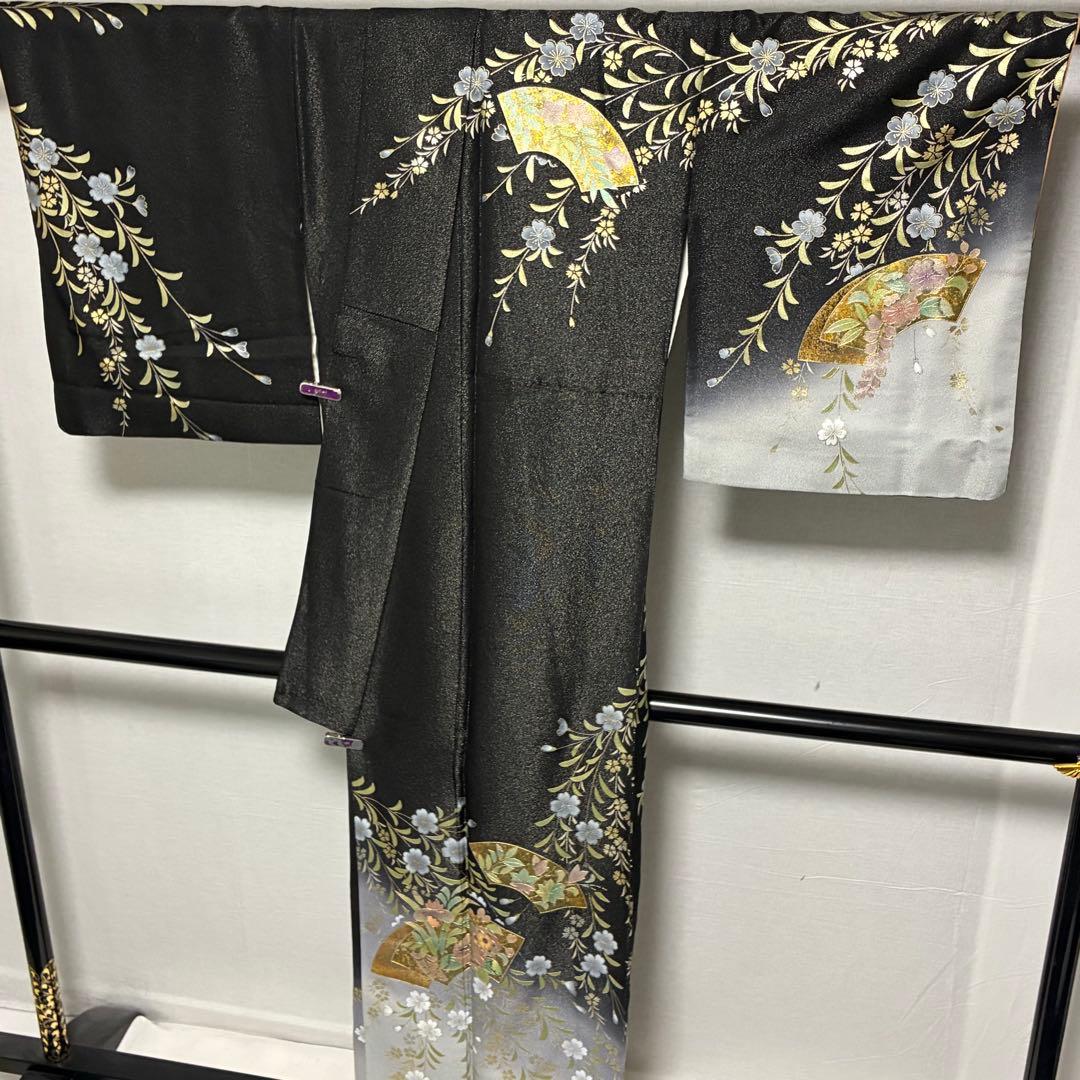 D42訪問着 螺鈿細工 枝垂れ桜 金通し 金彩 落款入 正絹 着物 袷 極美品