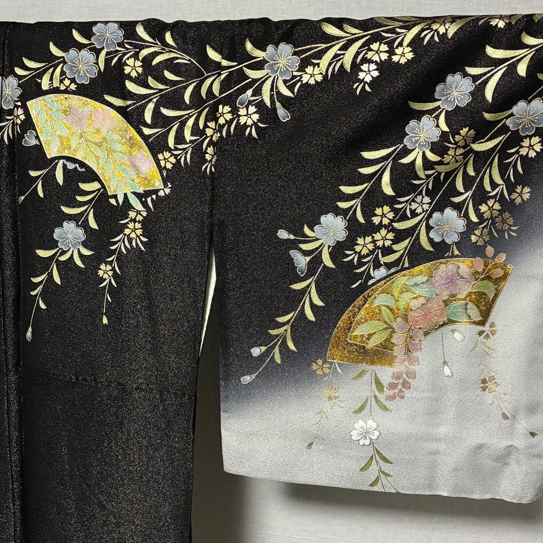 D42訪問着 螺鈿細工 枝垂れ桜 金通し 金彩 落款入 正絹 着物 袷 極美品