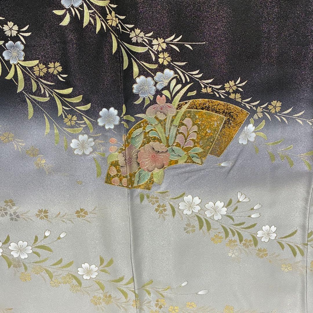 D42訪問着 螺鈿細工 枝垂れ桜 金通し 金彩 落款入 正絹 着物 袷 極美品