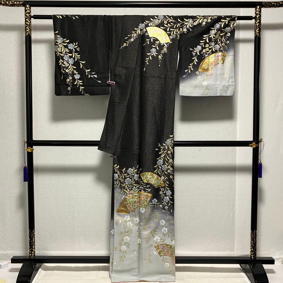 D42訪問着 螺鈿細工 枝垂れ桜 金通し 金彩 落款入 正絹 着物 袷 極美品