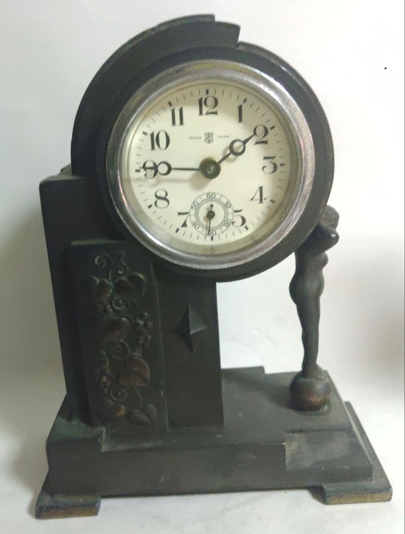 ブロンズ　置時計　昭和レトロ　ゼンマイ　稼働品