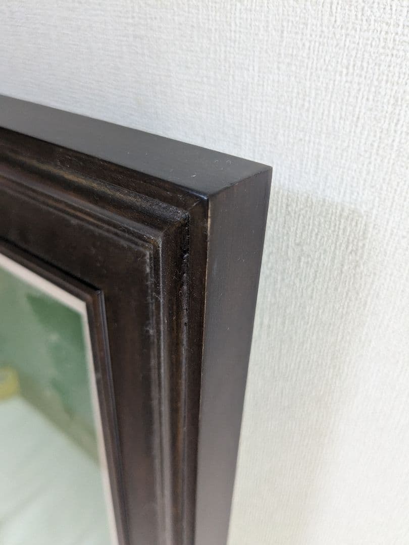 額縁 木製 黒檀 P12 金縁 アクリル付き アンティーク ヴィンテージ