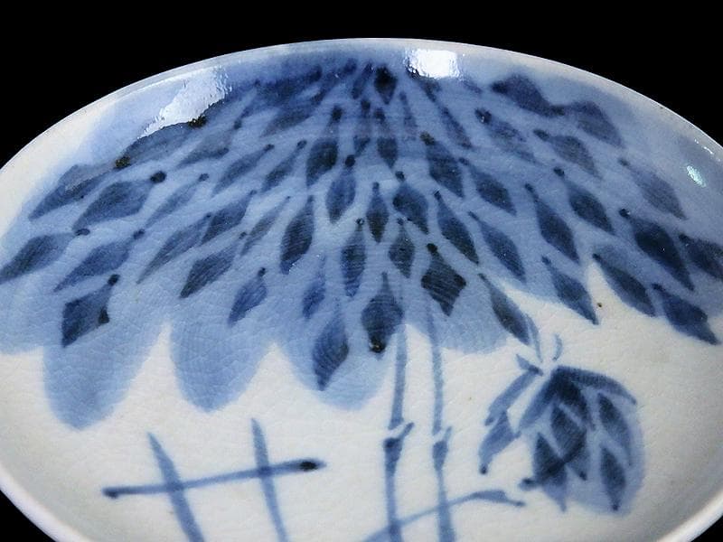 古伊万里　染付　竹笹の図　２寸半皿　豆皿　E596AS-CUh