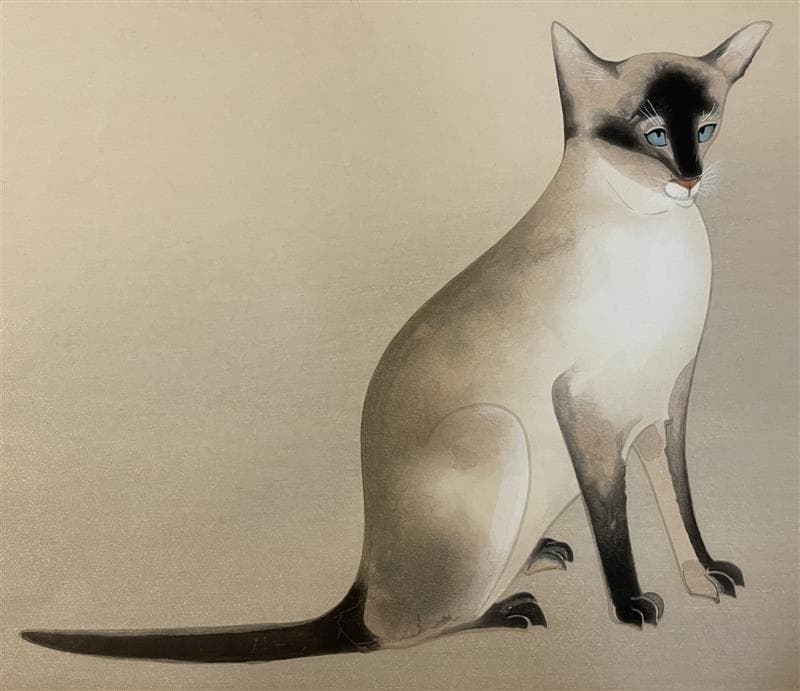 「真作」奥村土牛「シャム猫」木版画　131/200　サイン有り