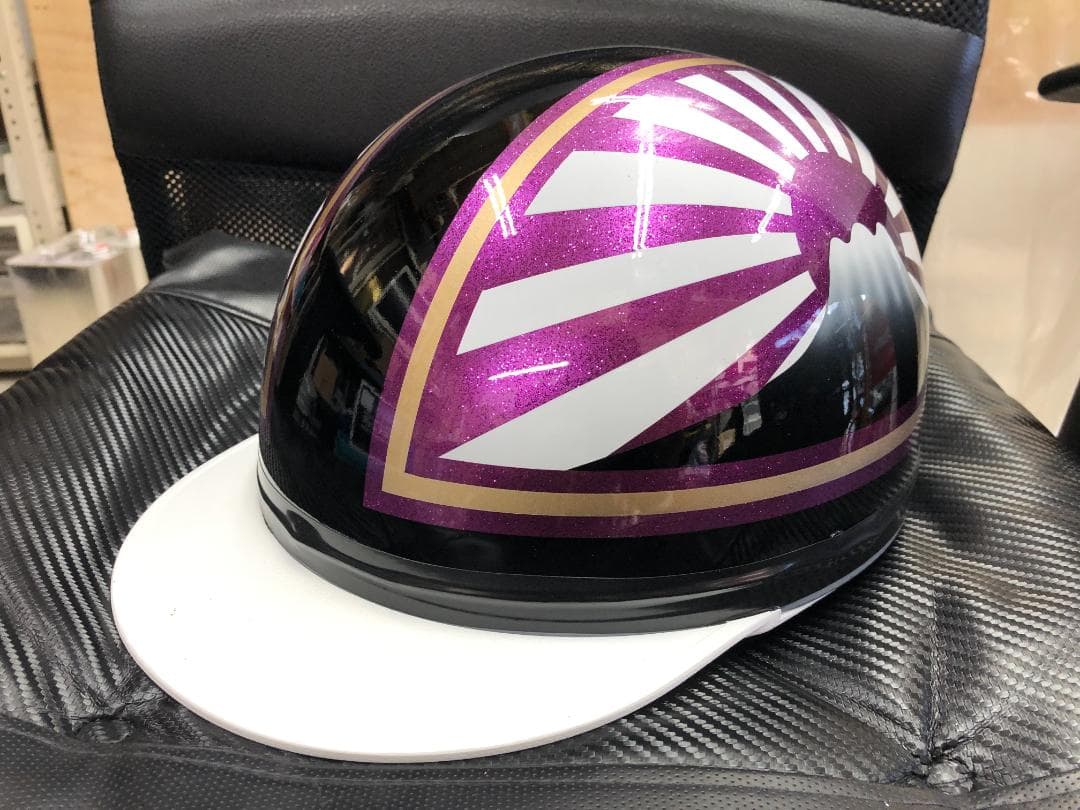 コルク半　カスタム　富士日章　三つボタン　ブラックホワイトパープル　ラメ