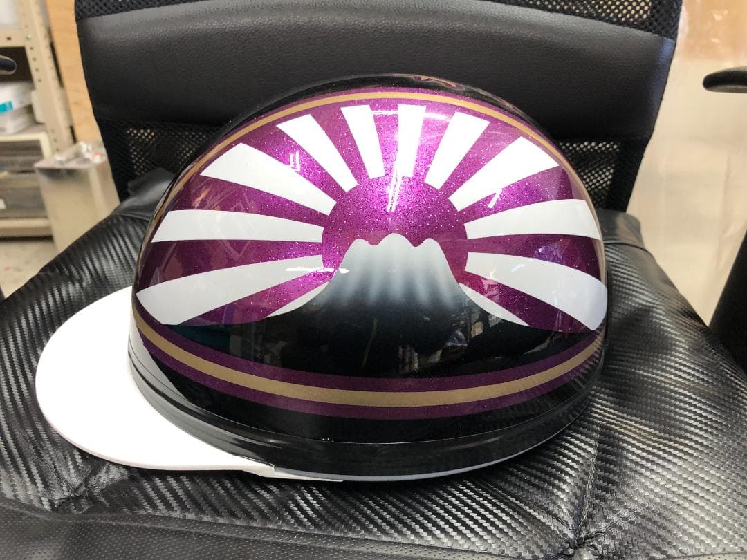 コルク半　カスタム　富士日章　三つボタン　ブラックホワイトパープル　ラメ