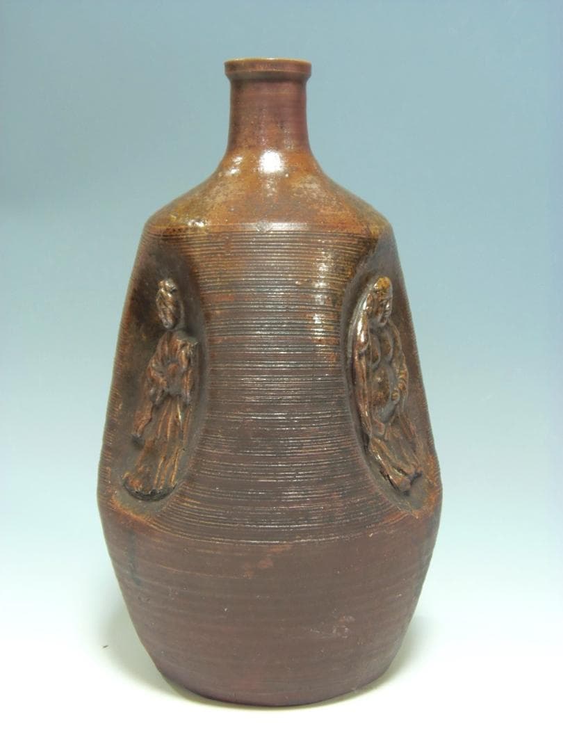 三面人形大徳利 臍徳利 花入 花瓶 一輪指し 江戸時代 レア古備前・レア備前焼