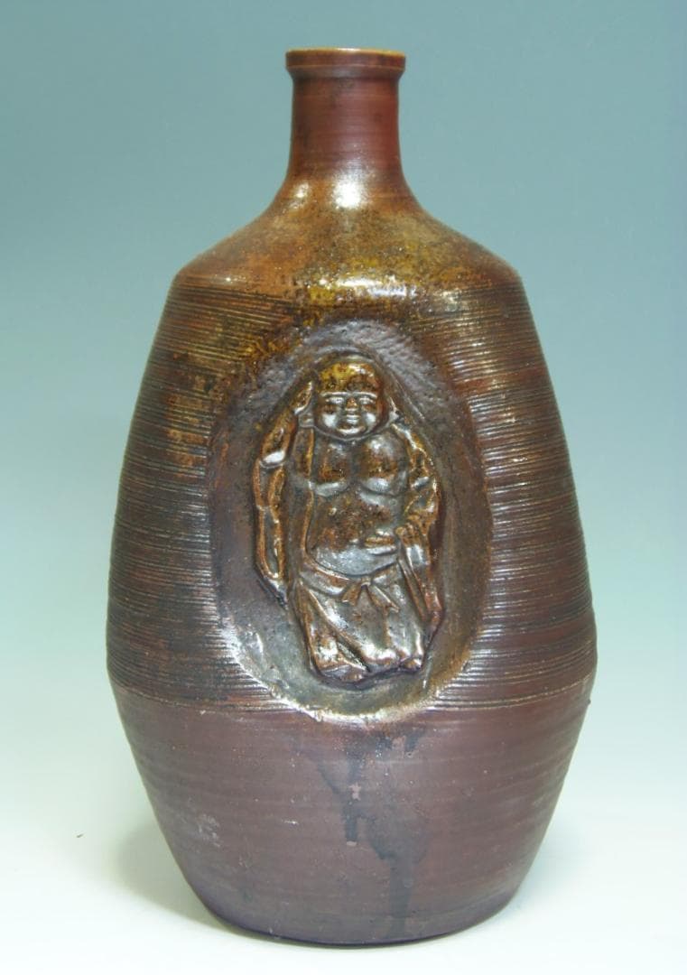 三面人形大徳利 臍徳利 花入 花瓶 一輪指し 江戸時代 レア古備前・レア備前焼