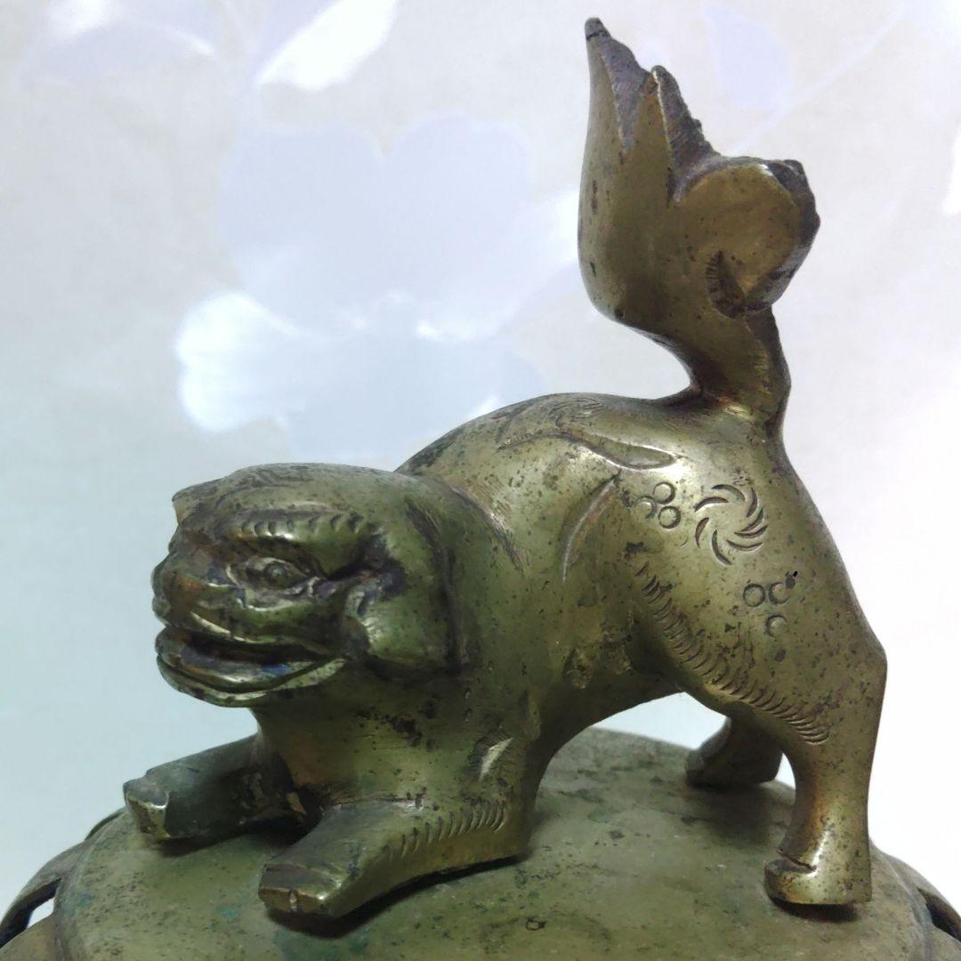 香炉　寺院仏具　獅子摘双耳三足香炉　真鍮製　金属工芸　ミ10