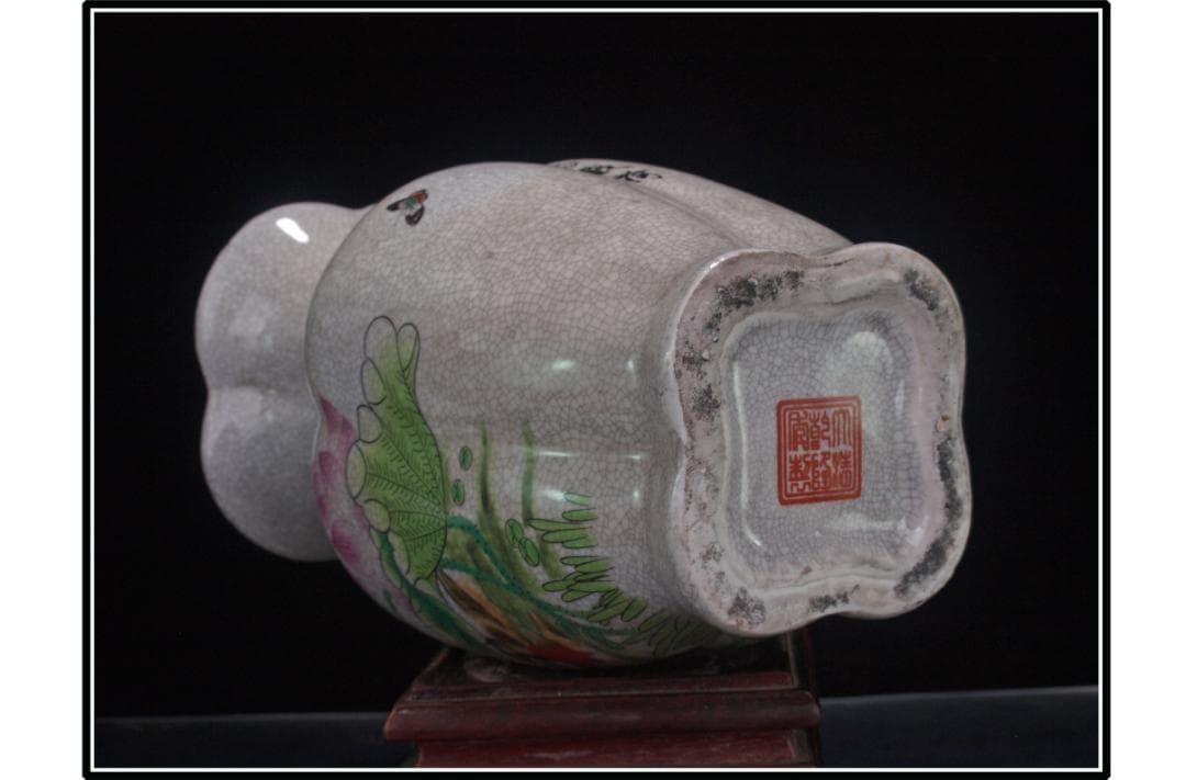 祖父蔵出品　　中国 清時代　在銘手描き花瓶 美術品DE1033A6-3