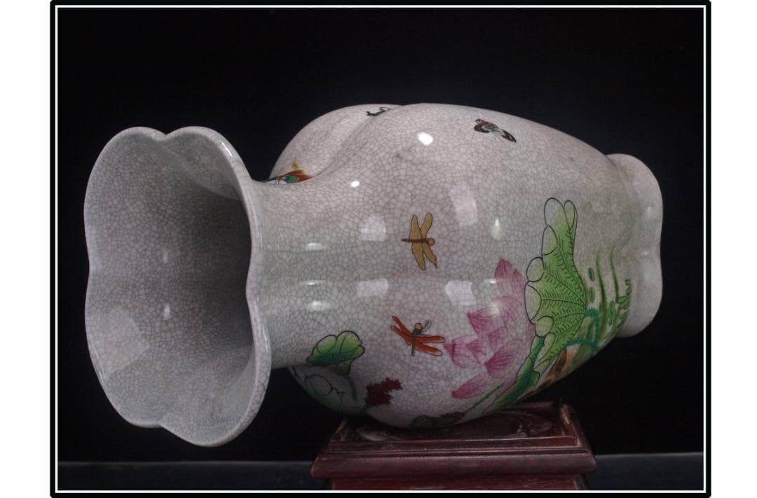 祖父蔵出品　　中国 清時代　在銘手描き花瓶 美術品DE1033A6-3