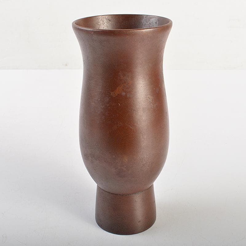 高岡銅器　鋳物師　神利作　鋳銅　蘭形花瓶　共箱　C　R7443