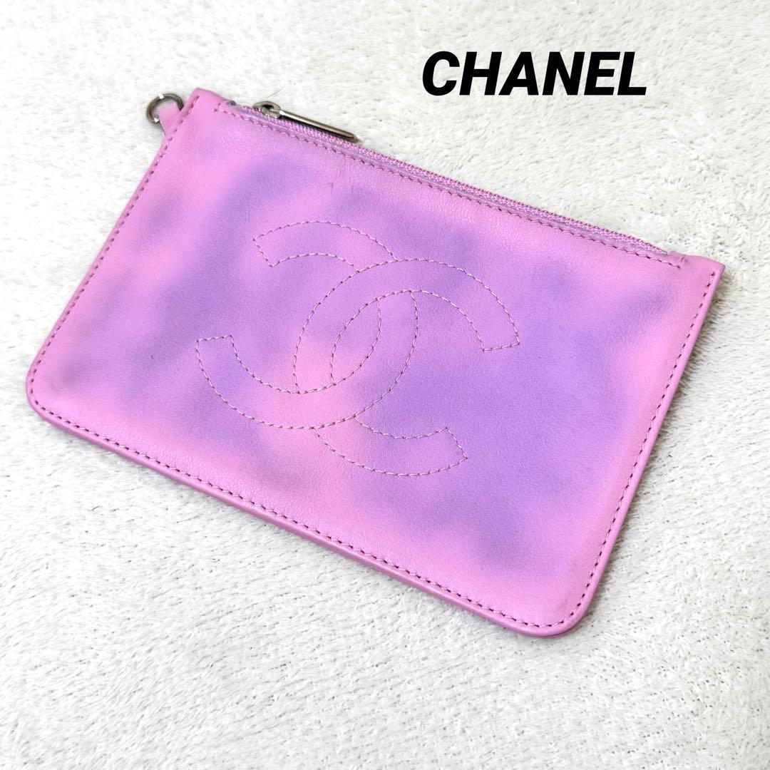美品✨CHANEL ケース　ココマーク　レザー　ピンク　パープル