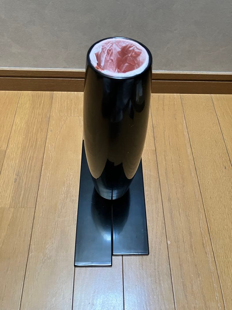 さわらび文 花生 黒 3.0✖︎9.3寸 胴張形花瓶 わらび 水板付