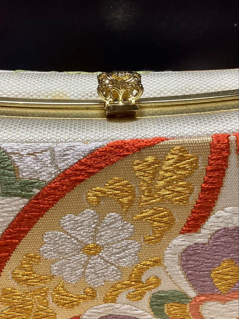 《美品》西陣織　草履バッグセット　厚底　金糸　刺繍　大きめバッグ