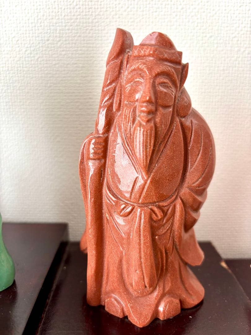 #七福神 天然石彫刻像 7体セット 木製台付き