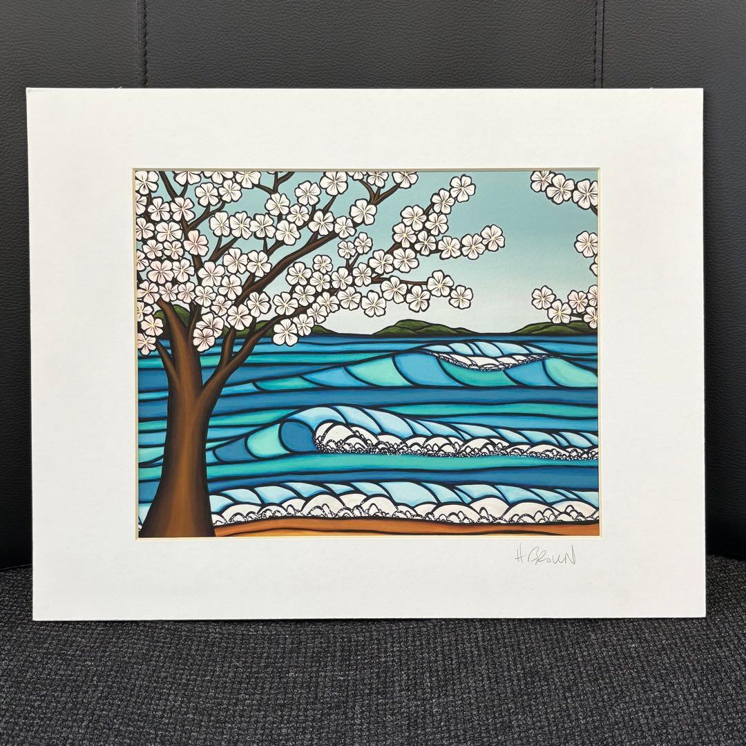 ヘザーブラウン　絵画　サイン入り　桜