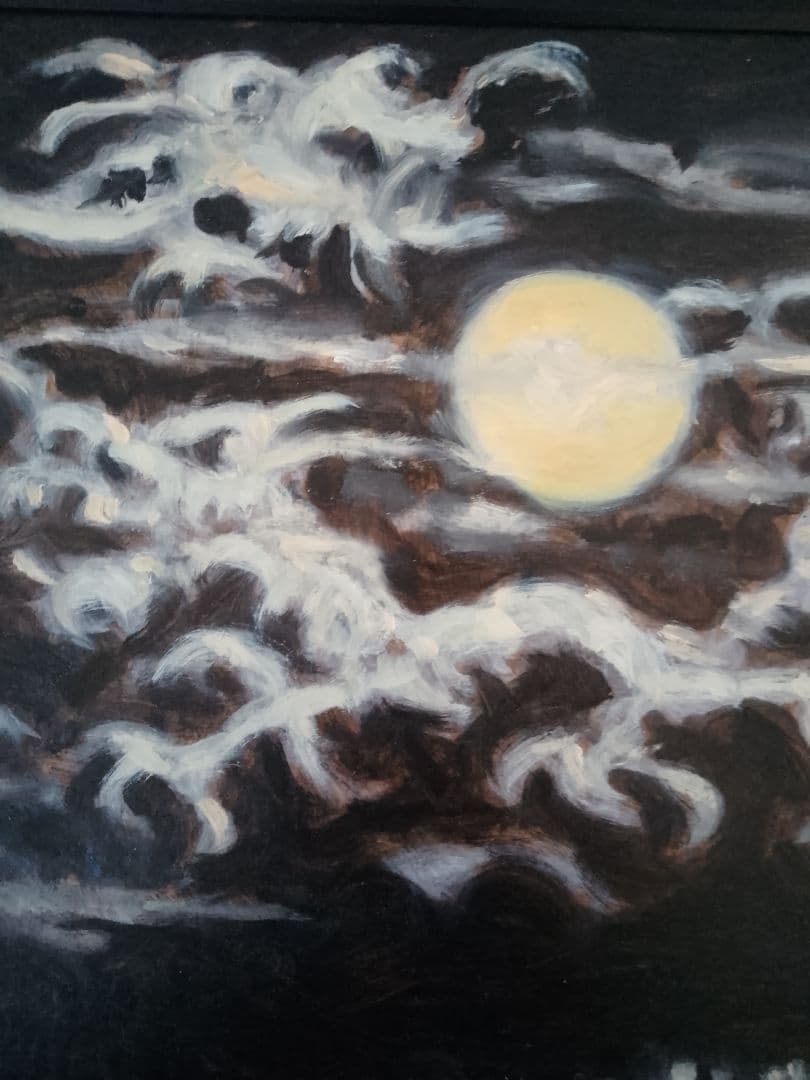 月と龍。油彩画 11ｘ9 インチサイズ