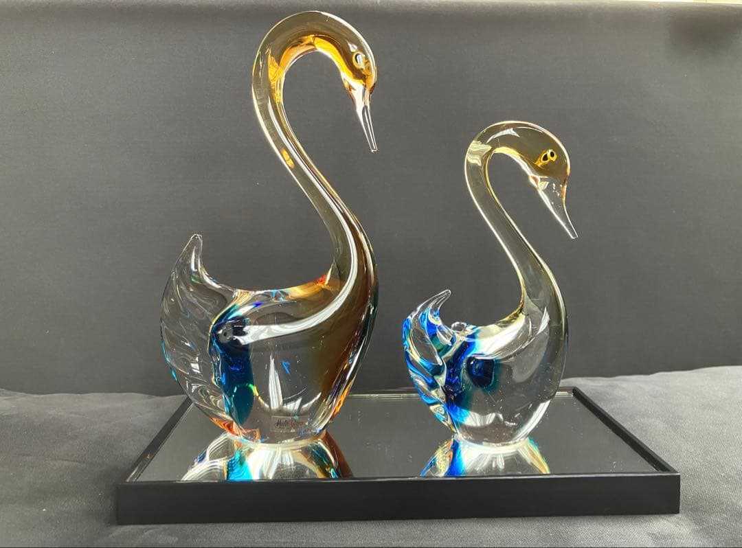 ガラス製白鳥 置物 2羽セット マルティグラス Multi Glass スワン