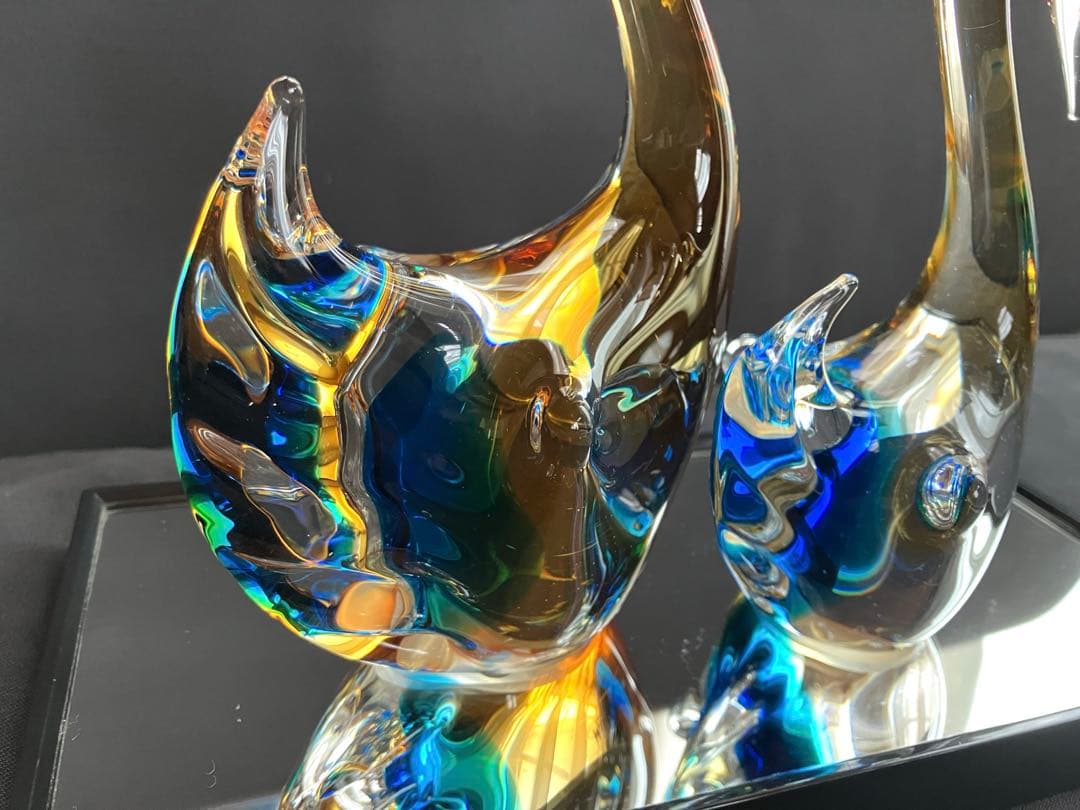 ガラス製白鳥 置物 2羽セット マルティグラス Multi Glass スワン