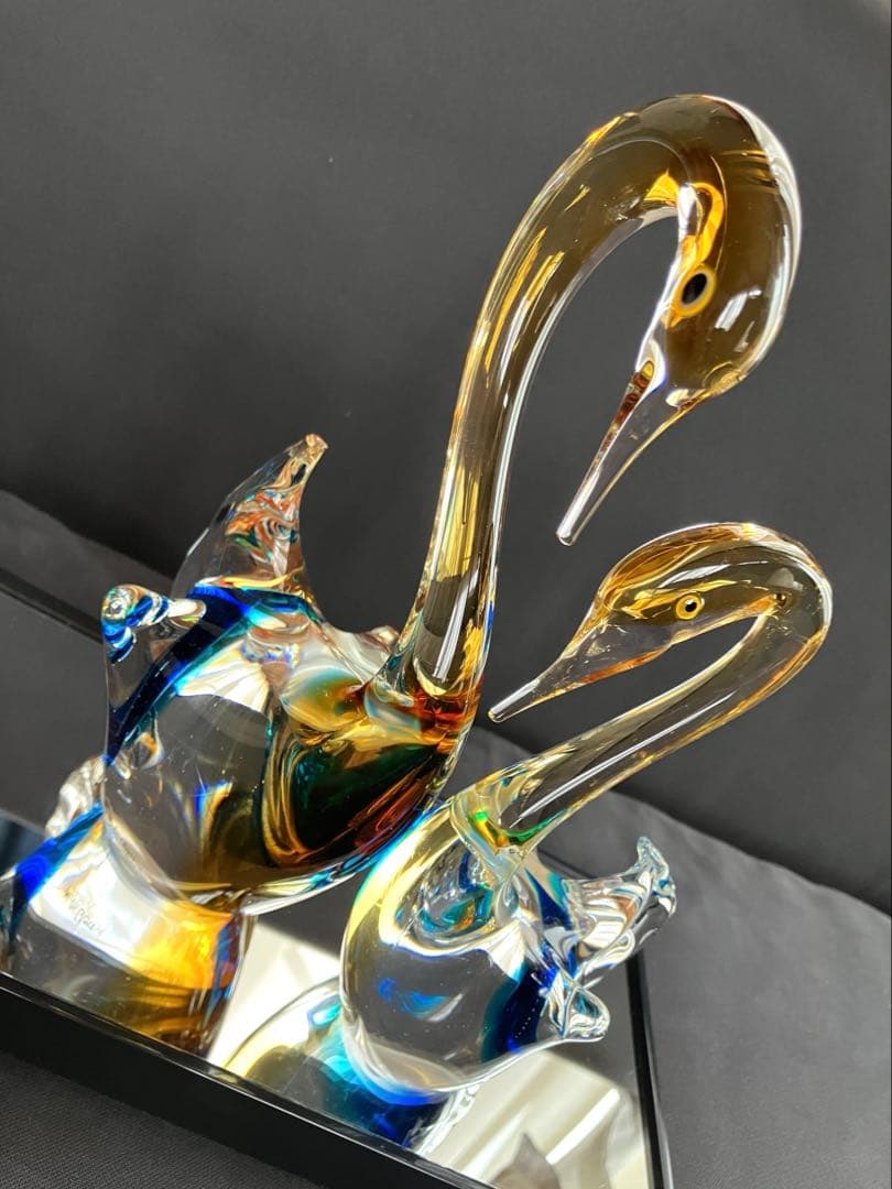 ガラス製白鳥 置物 2羽セット マルティグラス Multi Glass スワン