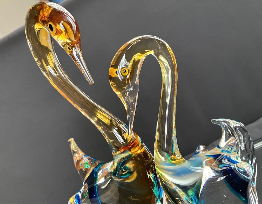 ガラス製白鳥 置物 2羽セット マルティグラス Multi Glass スワン