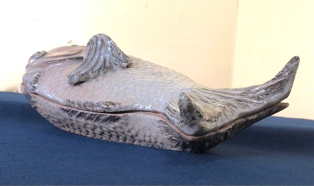 《レ》懐石 鯛形蓋物 在銘 時代 木箱　251107う4