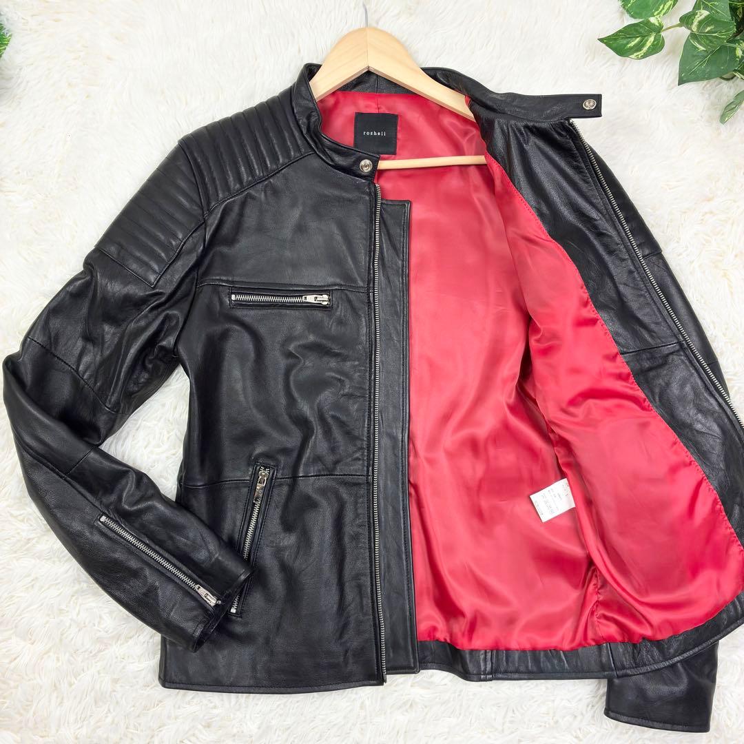 美品　ロシェル　本革　シングルライダース　レザージャケット　蛇腹デザイン　L