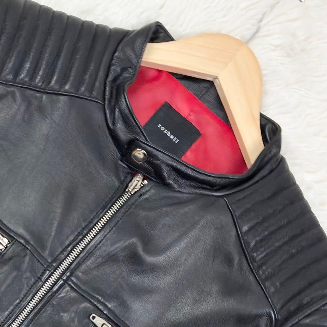 美品　ロシェル　本革　シングルライダース　レザージャケット　蛇腹デザイン　L