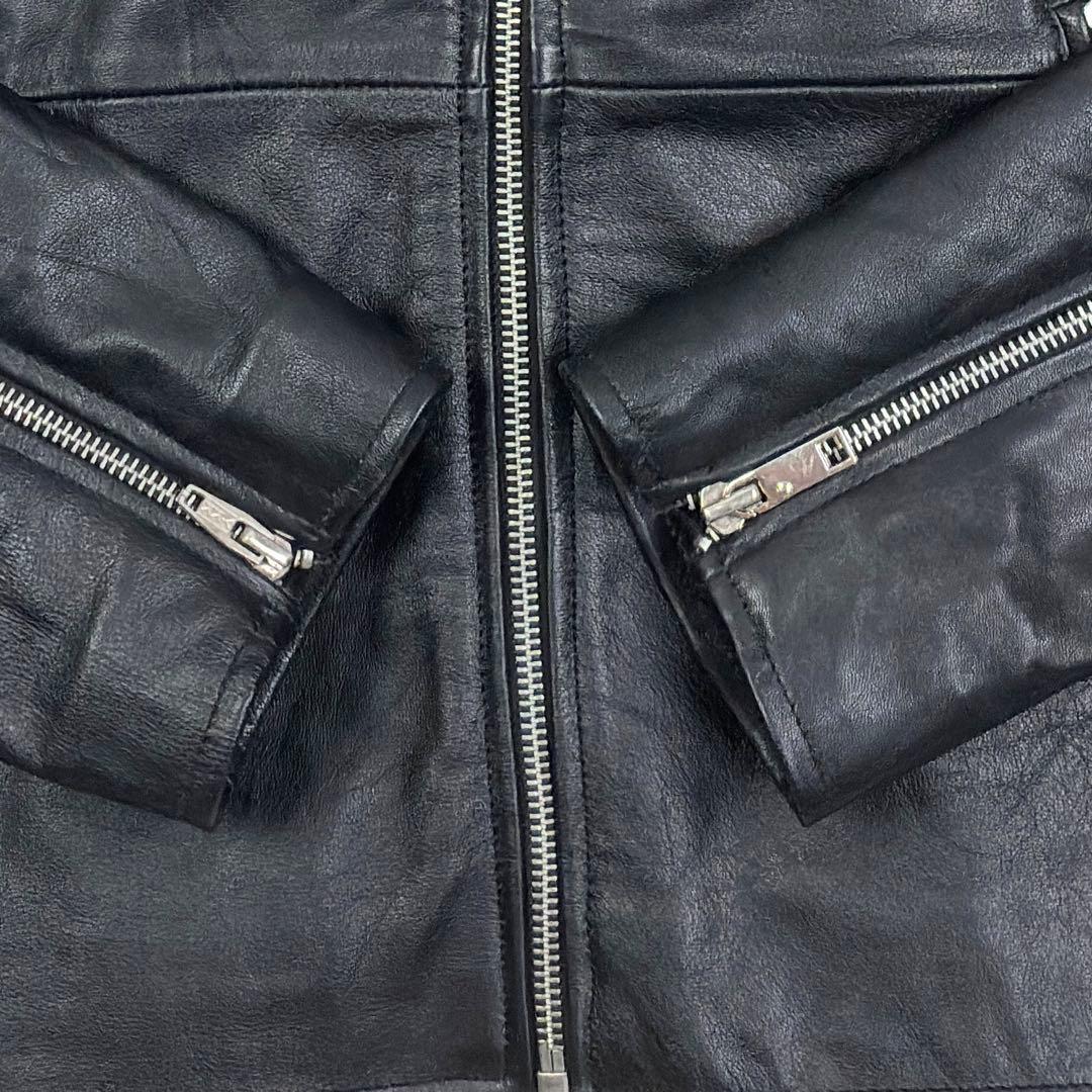 美品　ロシェル　本革　シングルライダース　レザージャケット　蛇腹デザイン　L