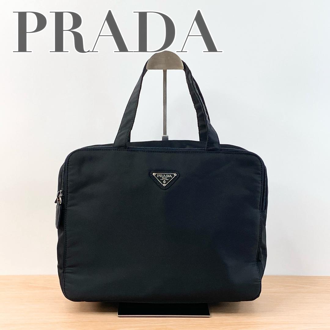 プラダ ハンドバッグ カバン 鞄 三角プレート ナイロン 2層バッグ ブラック
