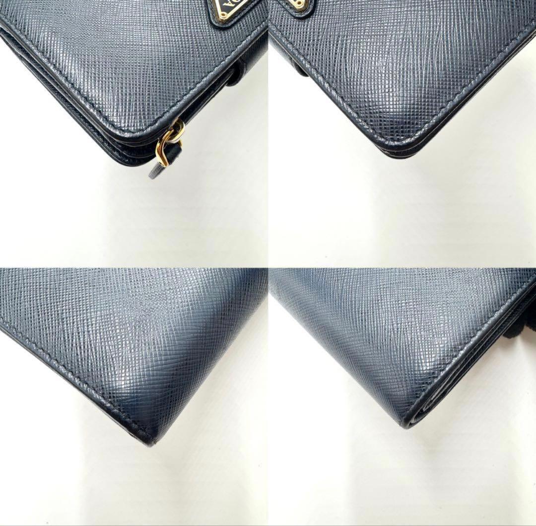 【美品】プラダ サフィアーノレザー ロゴプレート 二つ折り財布