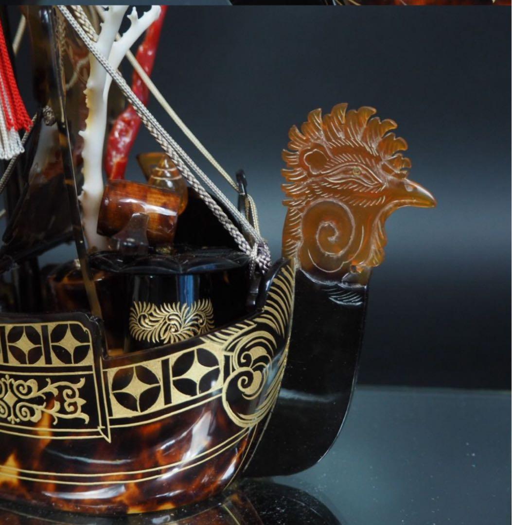 送料無料　本鼈甲宝船　赤血珊瑚・白珊瑚付　本物保証　時代物