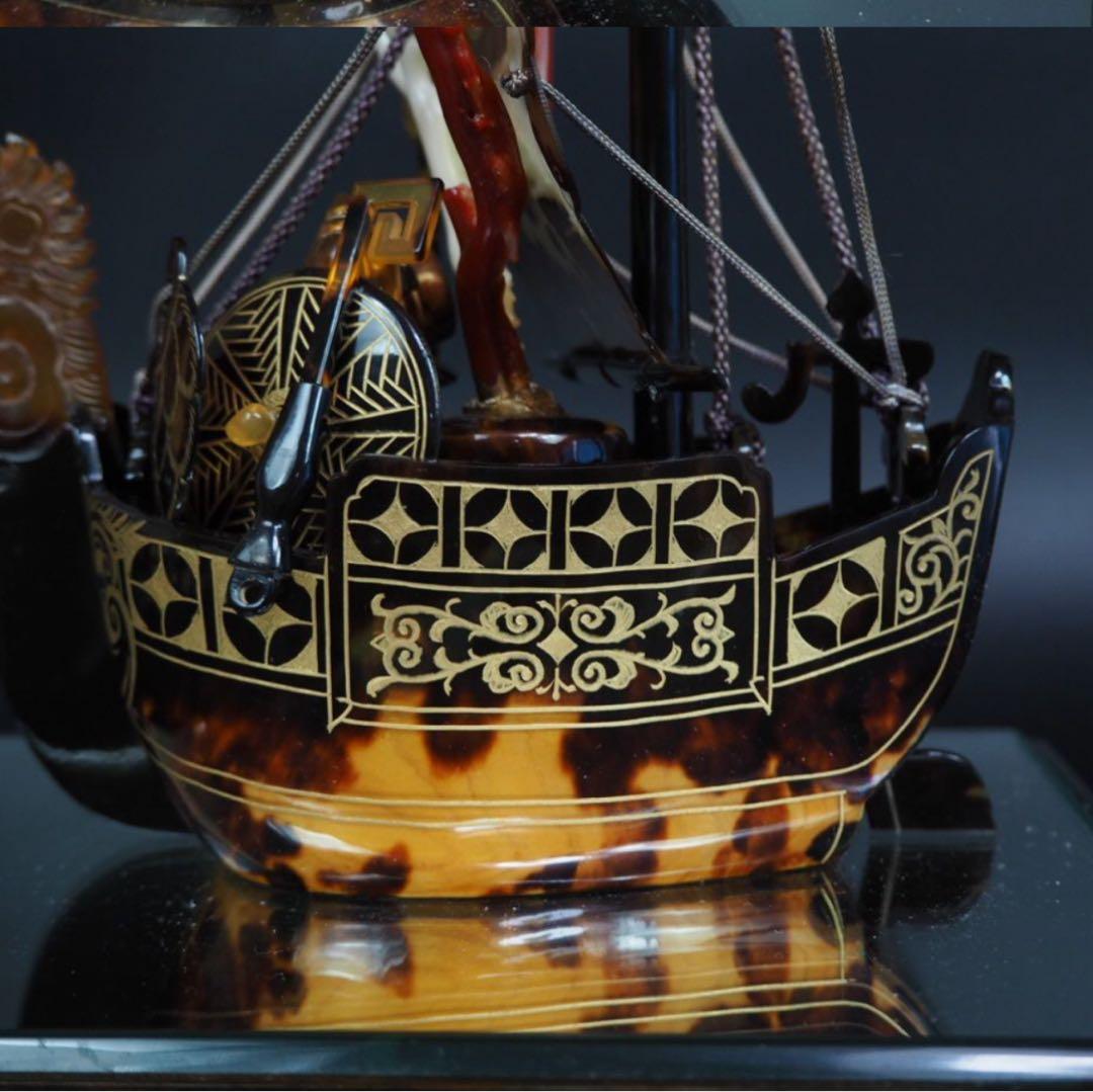 送料無料　本鼈甲宝船　赤血珊瑚・白珊瑚付　本物保証　時代物