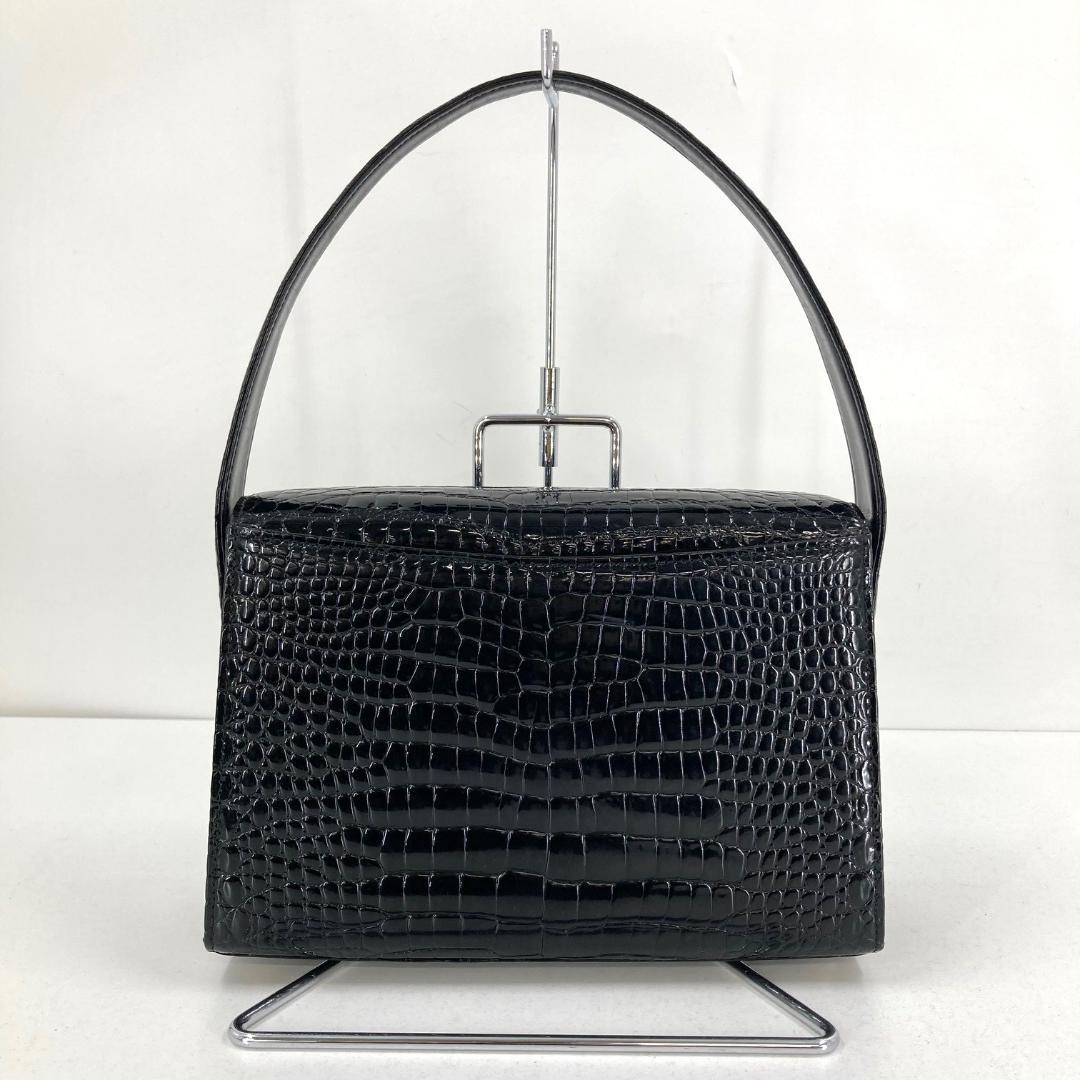 美品 クロコダイル　ハンドバッグ　高級　ゴールド金具　ブラック