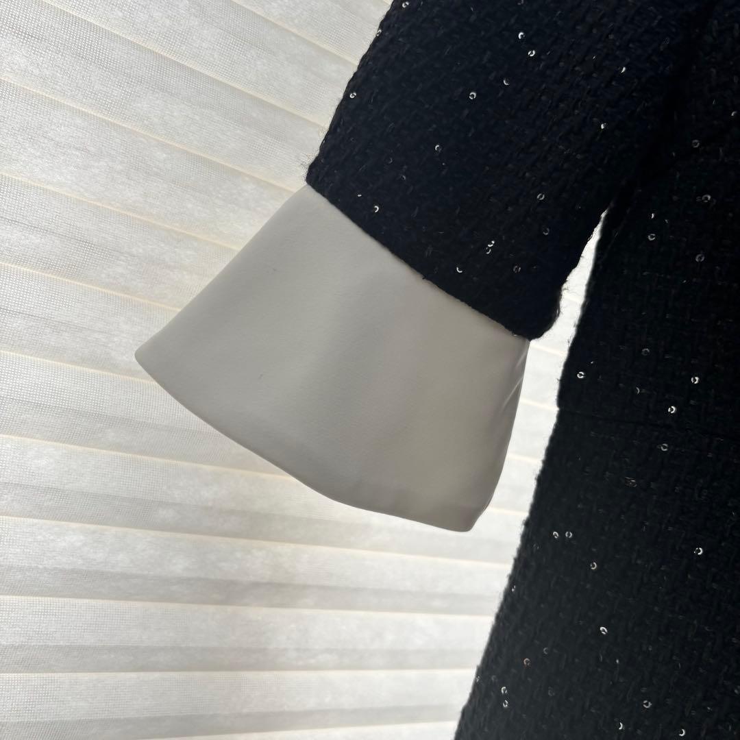 【LEJA】S 花柄スパンコールフレアドレスワンピース　ブラック