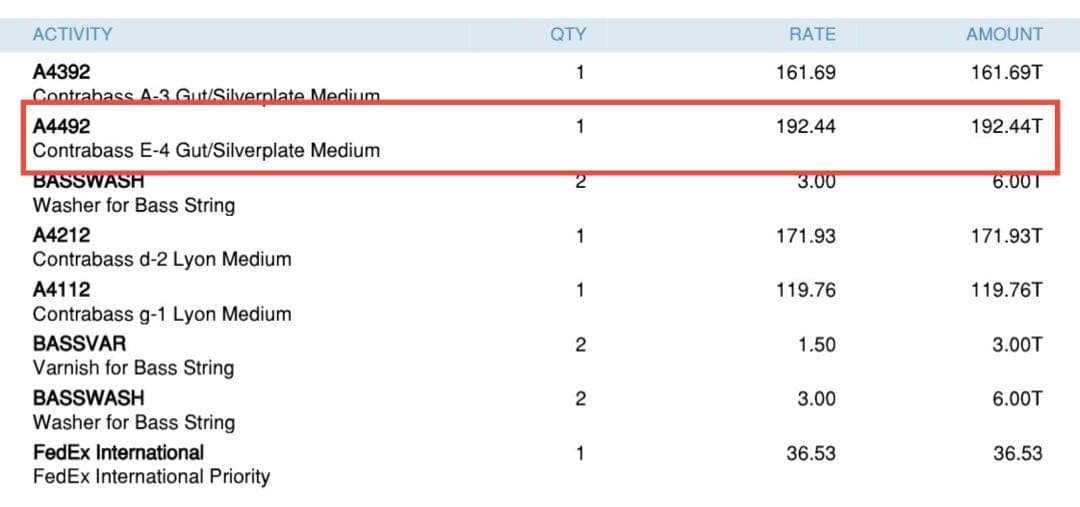 コントラバス ガット弦 Gamut E線