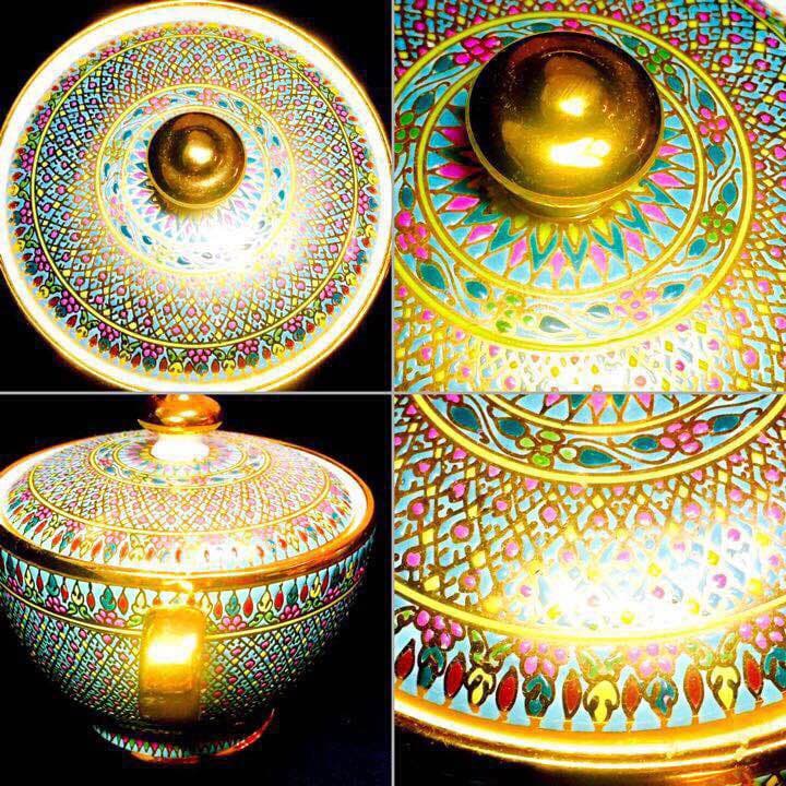 タイ王室御用達手書き ベンジャロン焼 クリマー＆シュガーポット