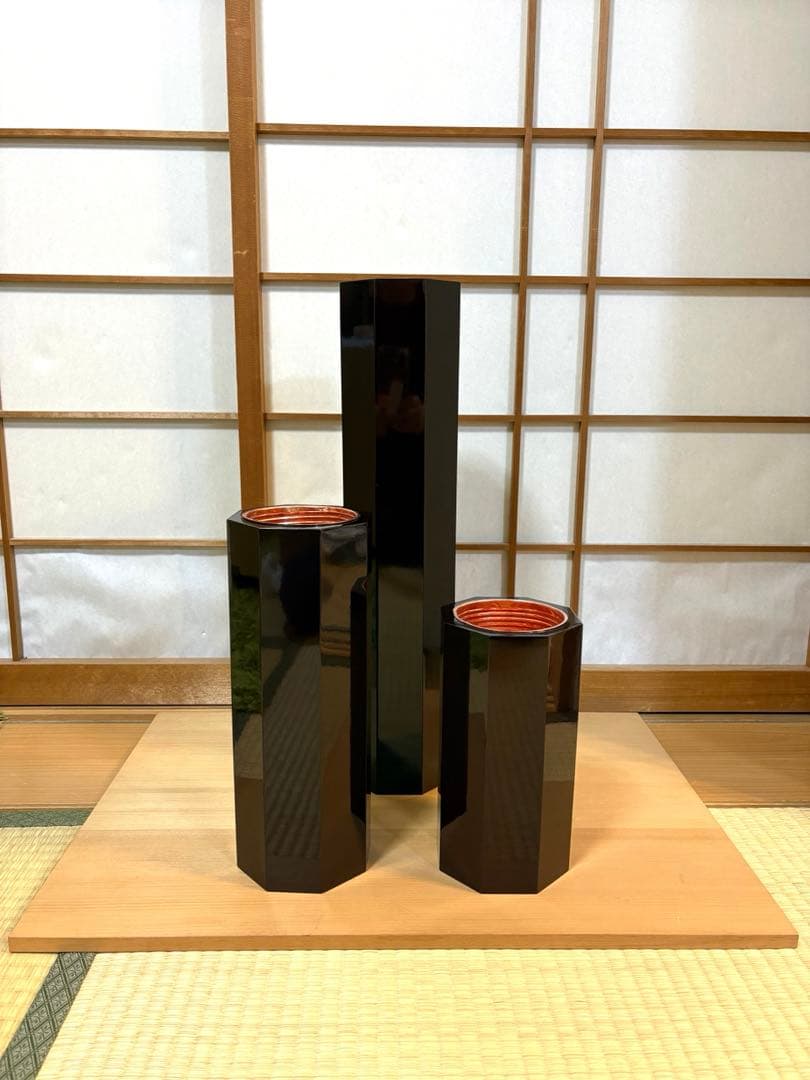 28 美品！　八角中三管筒　３本セット　花入れ　未生流　御室流　花器　華道具