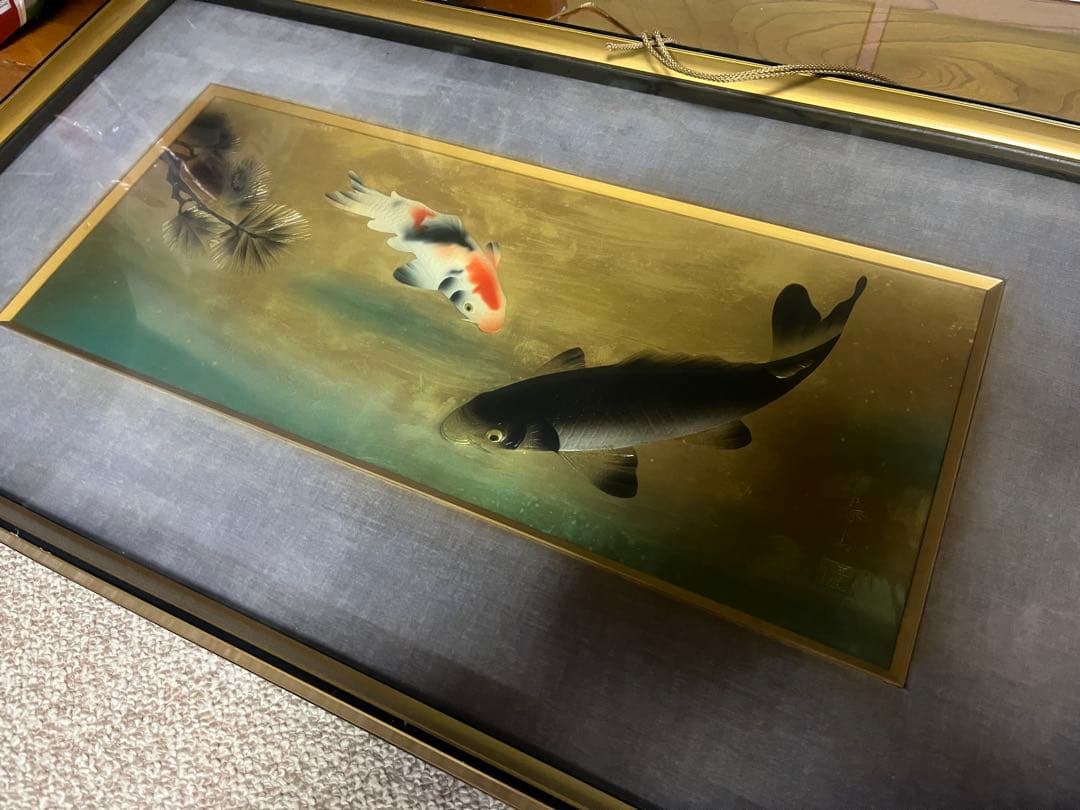 鯉　日本画　額縁