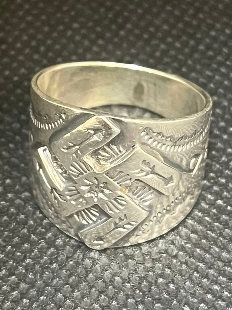 k*o様 Silver 925 スワスティカ印台リング 彫金 卍 21号 9.2