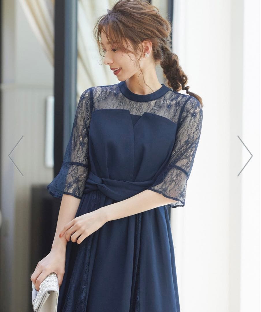 【niana】ビスチェ風ハイネックレース結婚式ワンピース