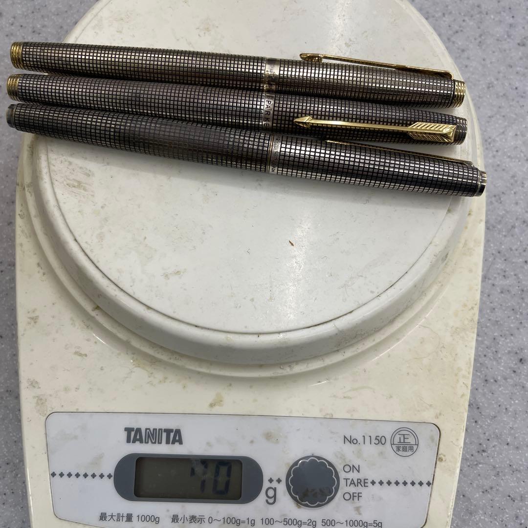 万年筆3本セット14金 ペン先・シルバー・ブラック チェック柄