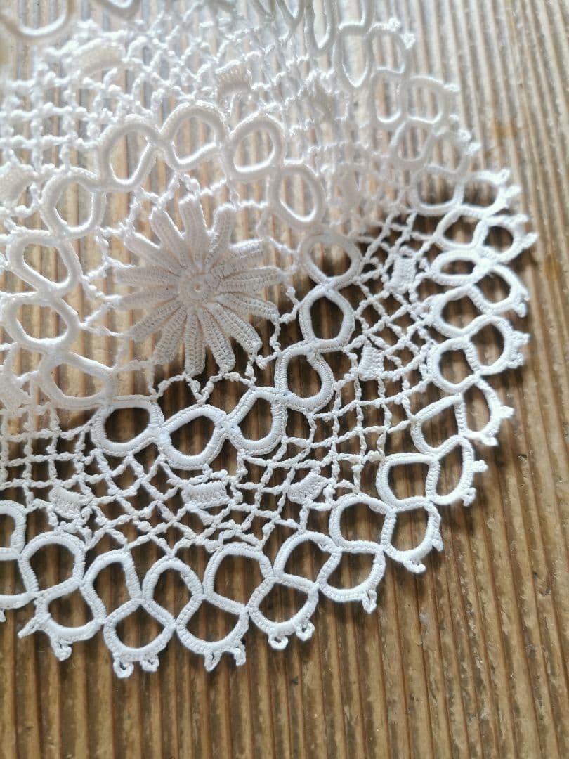 アンティークフランス アイリッシュクロシェ アイボリー花型ドイリー タティング