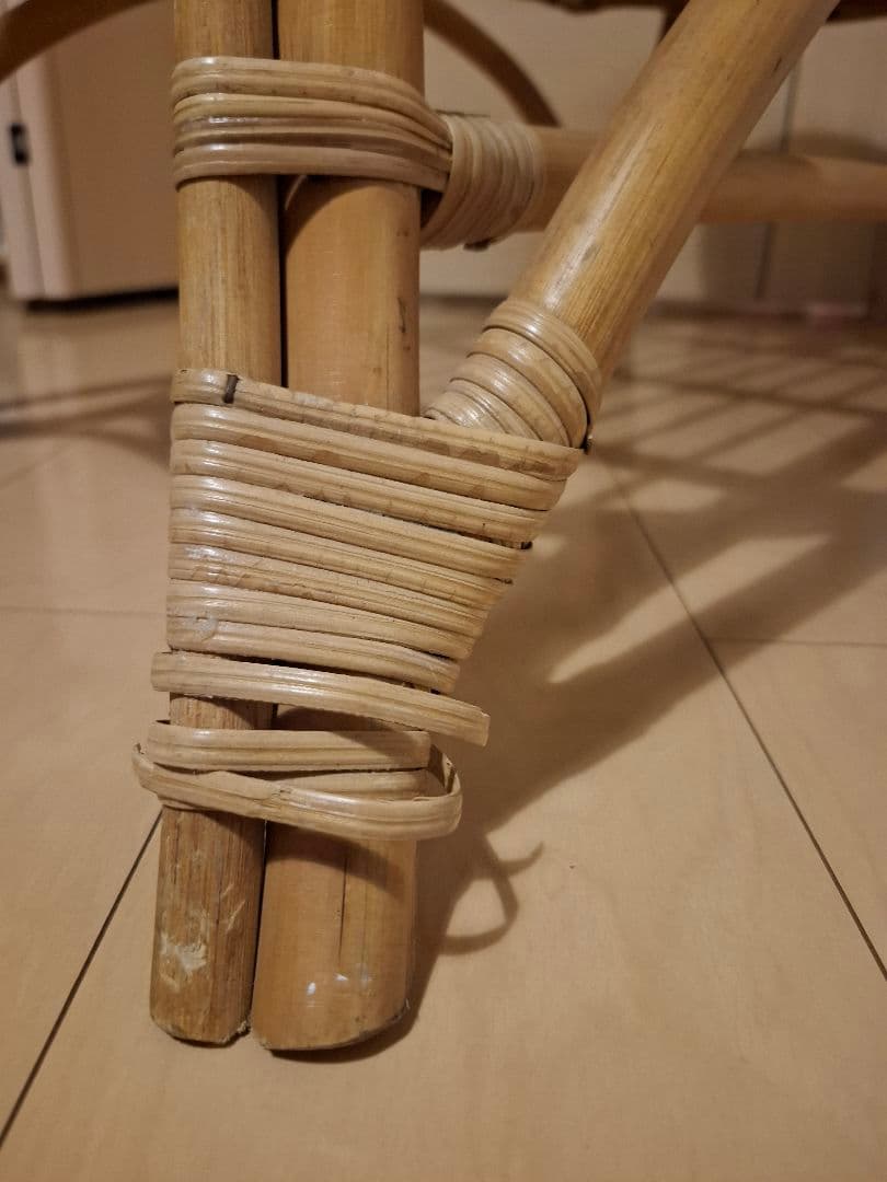 サイドテーブル付きラタンベンチ アンティーク テレフォンベンチ