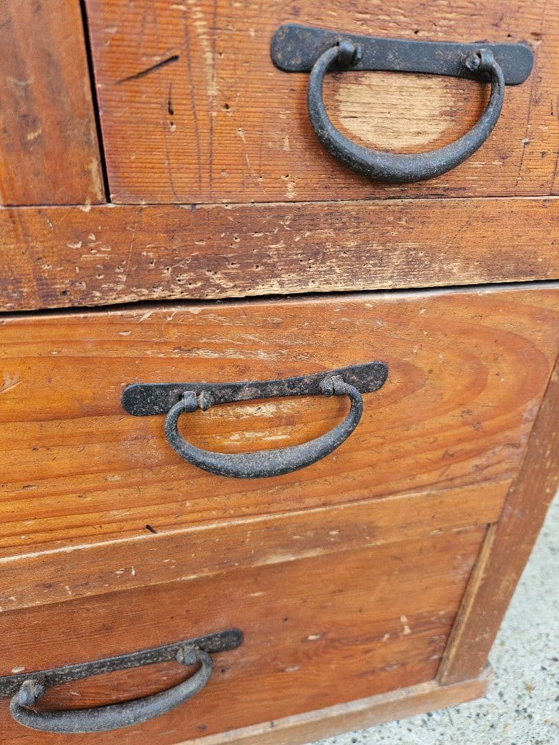 日本のアンティーク 古い水屋箪笥 無垢材 木製 茶箪笥 食器棚 古家具