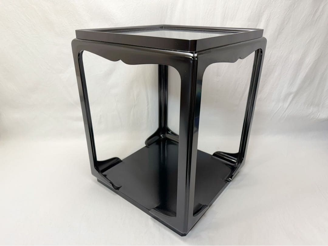 ほぼ未使用 茶道具 塗師 浄白造 木製黒真塗 高麗卓 水指棚 共箱