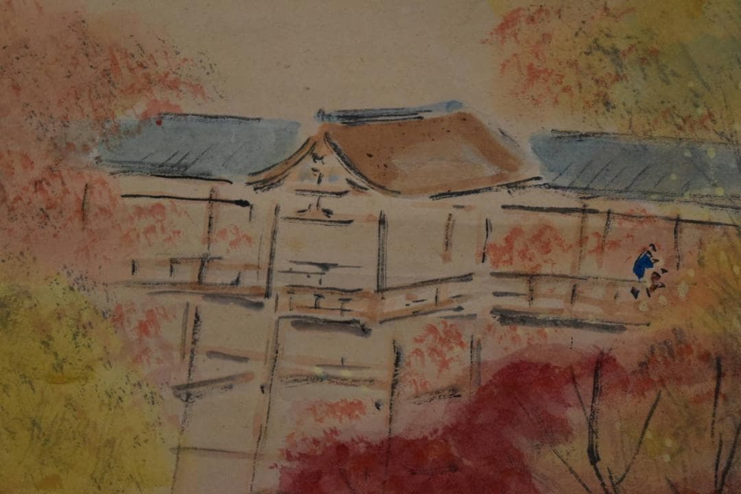 【真作】堀江春斎/秋景通天橋図/掛軸☆宝船☆Z-919