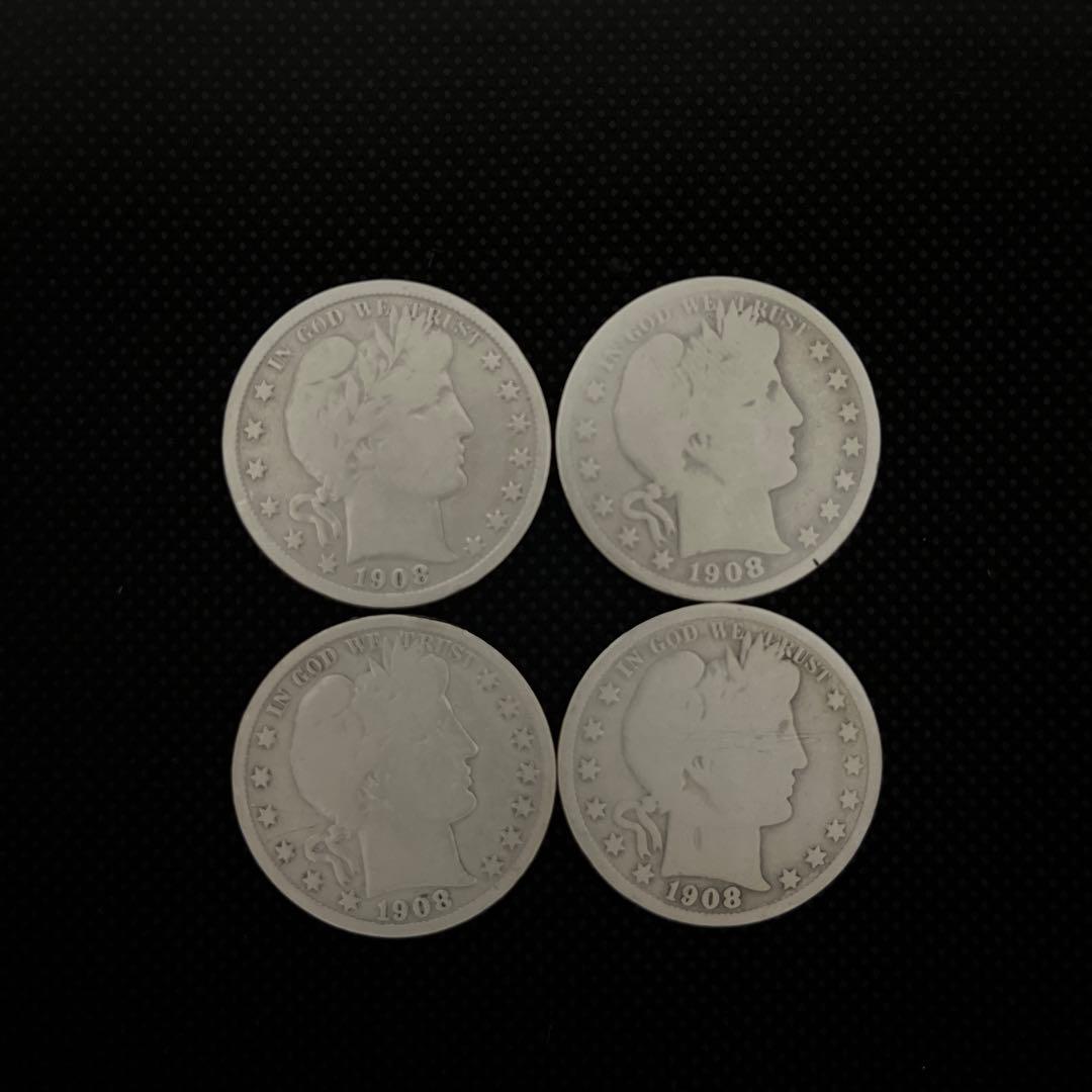 あ*い様 ●1908年 4枚● 　アメリカ バーバーハーフダラー 銀貨